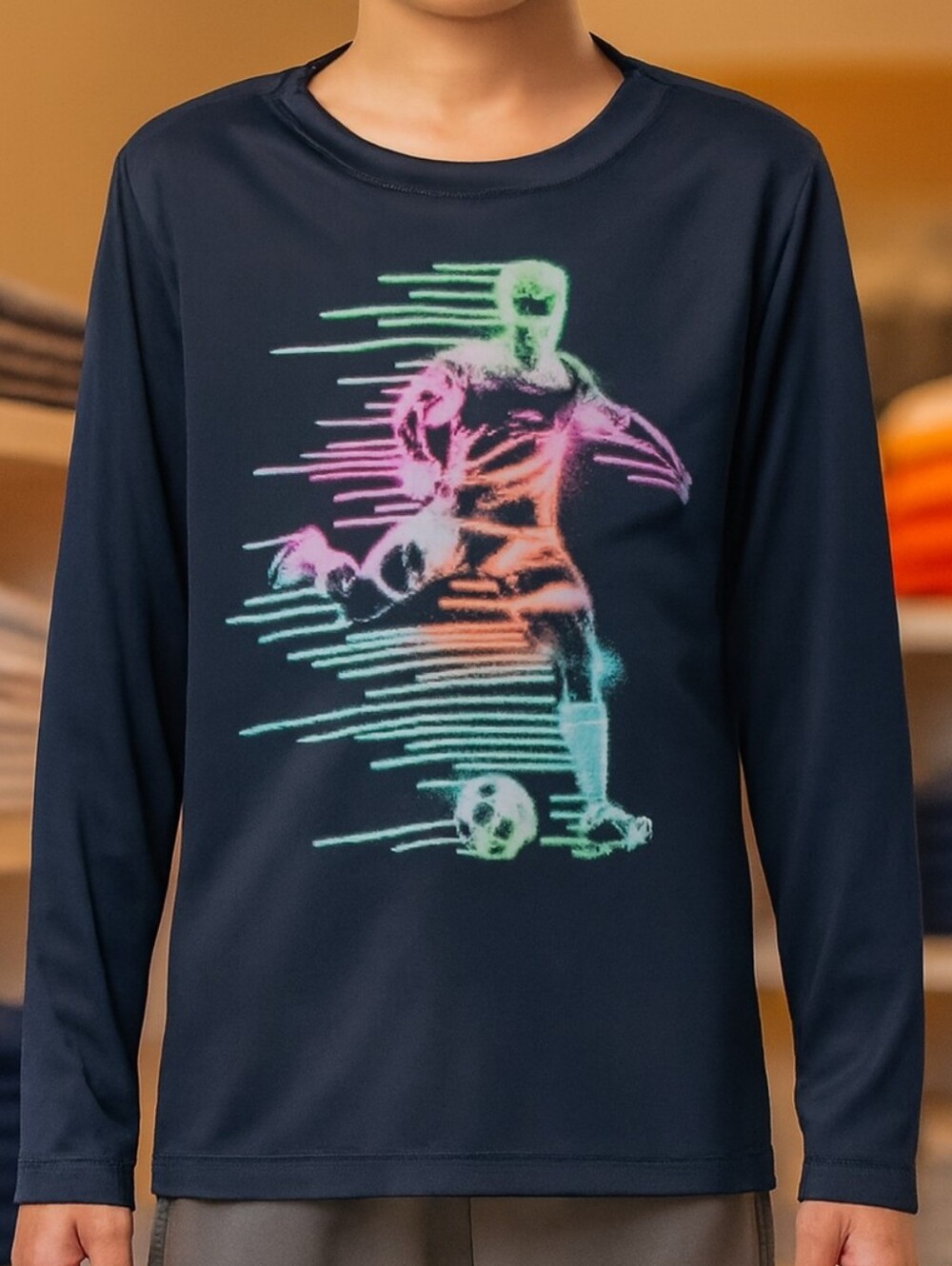 Athletic Works Navy Long-Sleeve Soccer Player Graphic Tee
